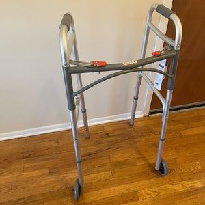 Deluxe Folding Walker, Two Button With 5” Wheels